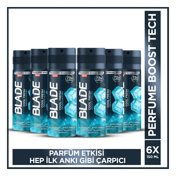 Blade Cool Fresh Erkek Alüminyumsuz Deodorant 6x150 Ml Hızlı Kurur, Leke Bırakmaz