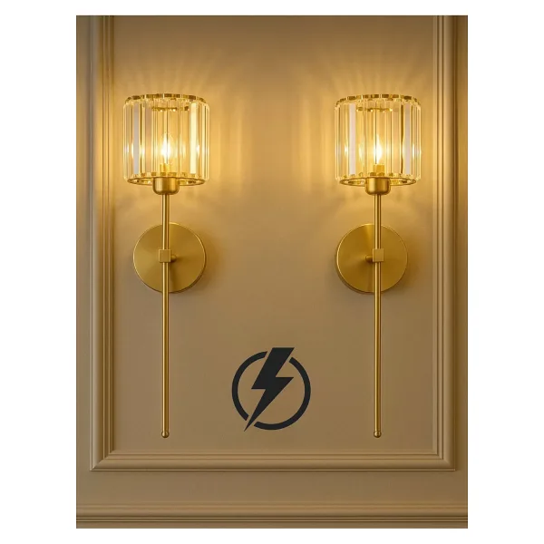 burenze Modern Tasarım Kristal Taşlı Aplik Kablolu Elektrikle Çalışır Eskitme Gold Sarı