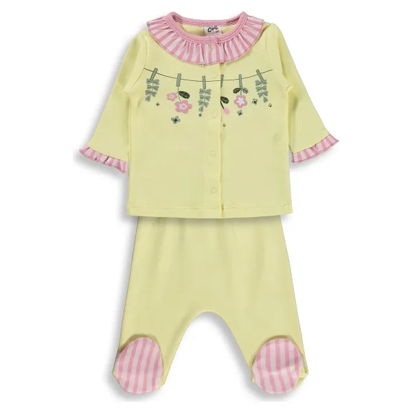 Civil Baby Fırfırlı Patikli 1-9 Ay Pijama Takımı - Sarı