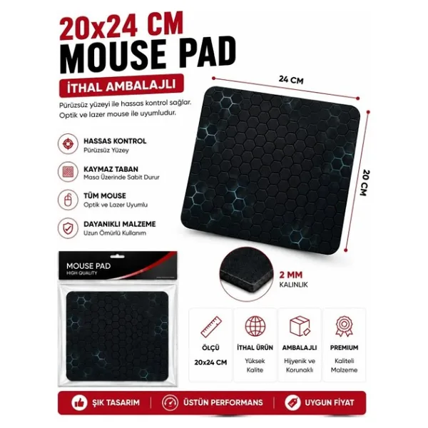 Concord Şık Desenli Kaymaz Taban Mouse Pad 20 x 24 cm - Siyah