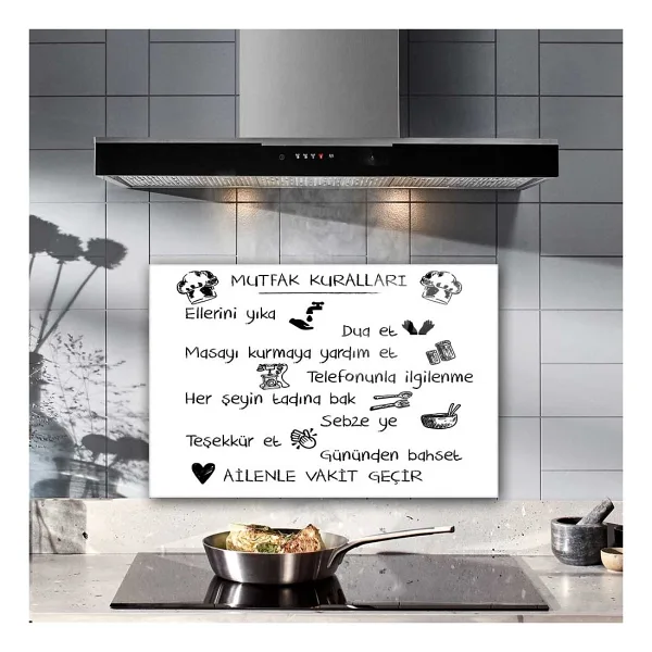 Decorita Beyaz Mutfak Kuralları Cam Ocak Arkası Koruyucu - 40 x 60 cm