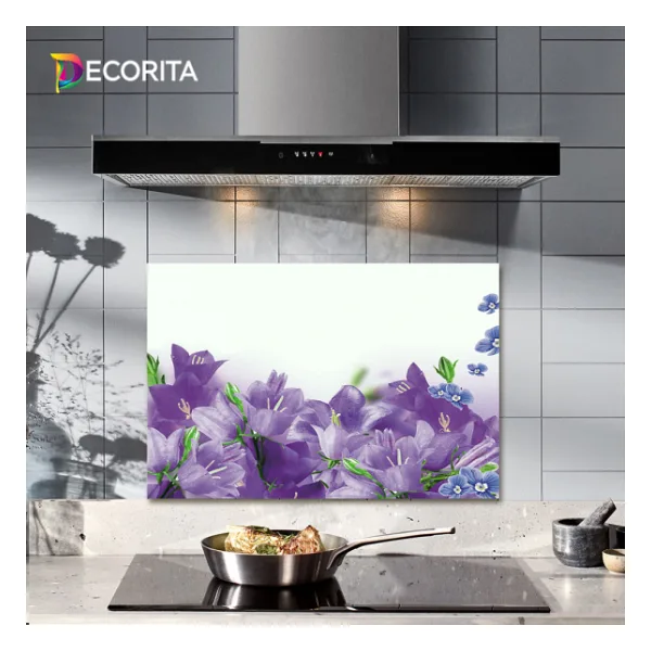 DECORİTA Mor Çiçek Cam Ocak Arkası Koruyucu