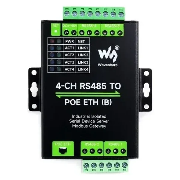 Endüstriyel 4 Kanal RS485 - RJ45 Ethernet Modülü - PoE Ethernet Port (B)