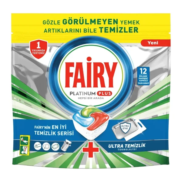 Fairy Platinum Plus Hepsi Bir Arada Bulaşık Makinesi Tabletleri, Ferah Bitki Esintisi, 12 Tablet