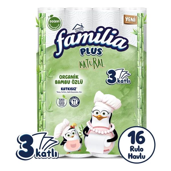 Familia Plus Natural Penguen Gofrajlı 16'Lı Havlu Kağıdı