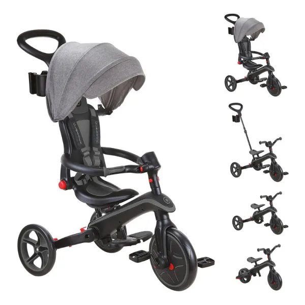 Globber Explorer 4 in 1 Siyah-Gri Katlanabilir Bebek Bisikleti