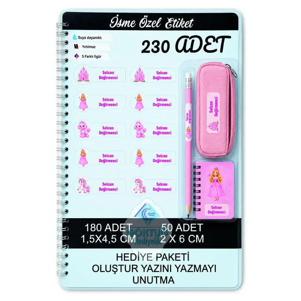 Göktuğ Hediyelik İsme Özel 230 Parça Okul Etiket Seti - Prenses Temalı Kız Çocuk İsim Etiketi