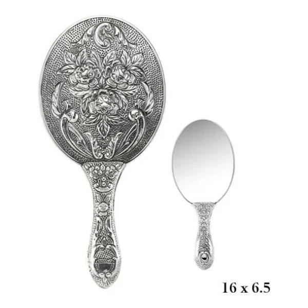 Gümüş 925 Ayar Gül Desenli El Aynası