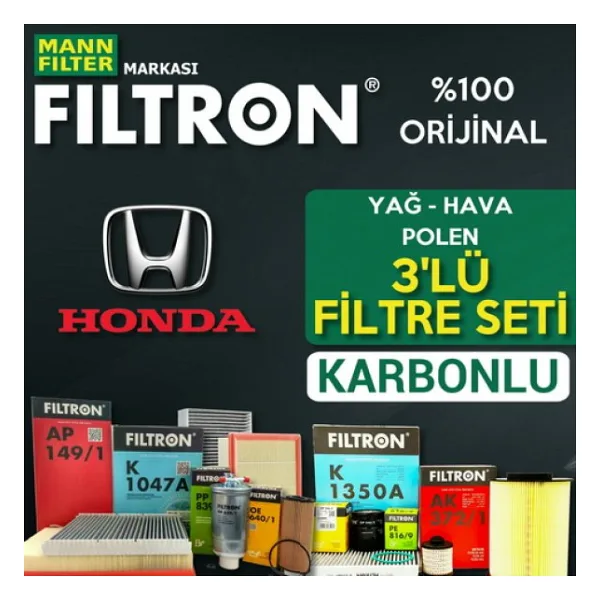 Honda Civic 1.6 FD6 Filtron KARBONLU Filtre Bakım Seti 2007-2012
