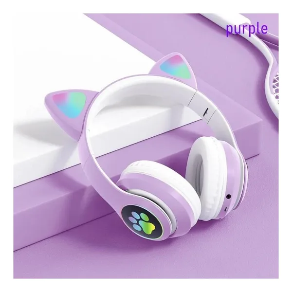 Karler STN-28 Mikrofonlu LED Işıklı Kulak Üstü Kedi Bluetooth Kulaklık Mor