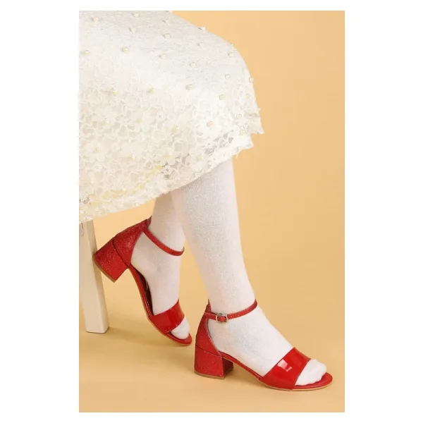 Kiko Kids 768 Ayna Kum Günlük Kız Çocuk 3 Cm Topuklu Sandalet Ayakkabı Kırmızı