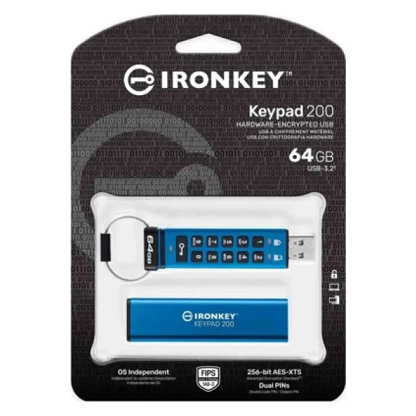 Kingston IronKey Keypad 200 IKKP200-64GB USB 3.2 64 GB Flash Bellek