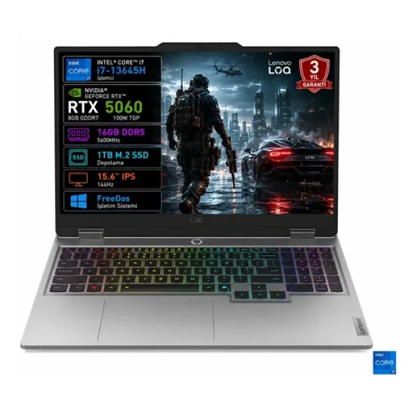 Lenovo Loq İ7-13645Hx 16Gb 1Tb Ssd 15.6" Fhd 144Hz Rtx 5060 8Gb Gddr7 Freedos 83Je01Betr