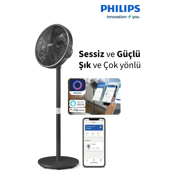 Philips Uzaktan Akıllı Kontrol 3000 Serisi Vantilatör, Silentwings Teknolojisi ile Güçlü ve Ultra Sessiz + Yün &hav Temizleyici - Siyah