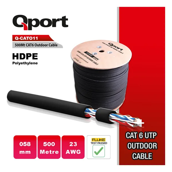 QPORT Q-CATO11 500MT UTP CAT6A OUTDOOR NETWORK KABLO SIYAH 23 AWG
