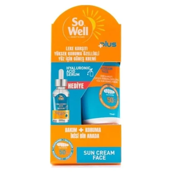So Well Plus Leke Karşıtı Güneş Bakım Seti SPF50+ 75 ML + Hyaluronic Acid Serum 30 ML