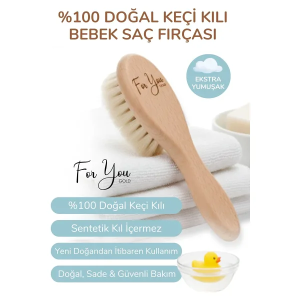 %100 Keçi Kılı Doğal Bebek Saç Fırçası