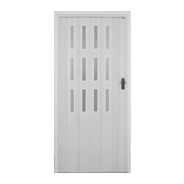3 Sıra Camlı Akordeon Kapı, Akağaç Ahşap Desenli, 87x215cm