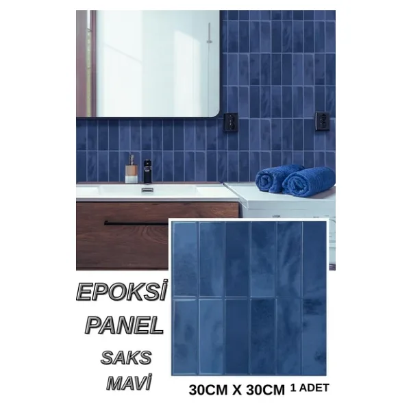 30cmx30cm Saks Mavi Epoksi 1 Adet 3D Yapışkanlı Duvar Paneli Kağıdı Sticker Mutfak Banyo Salon Ofis