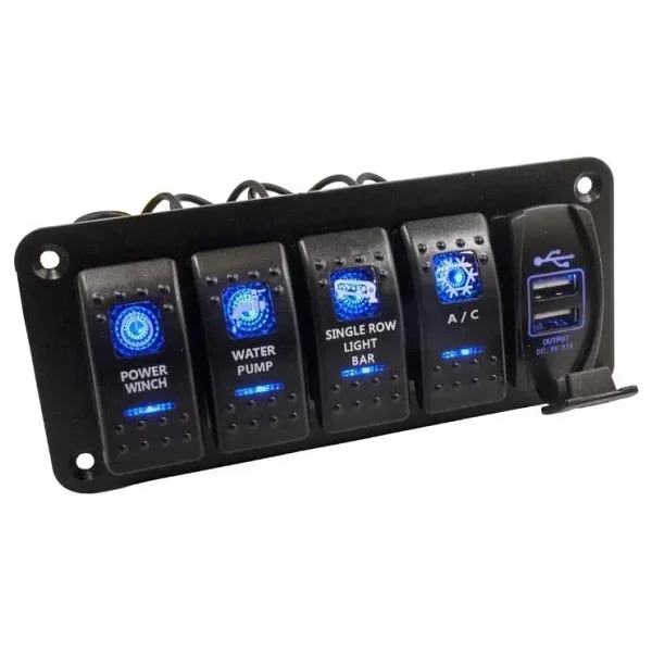 4'lü ON-OFF Işıklı Anahtar Switch Panel 2x 5V 3.1A USB