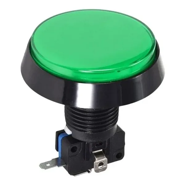 60mm 12V Düz Işıklı Oyun Makinesi Butonu - Yeşil