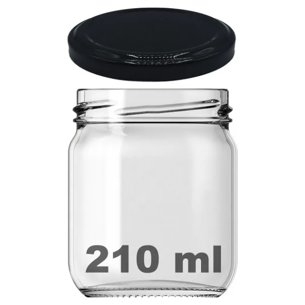 Afracam 210 ml Metal Siyah Konserve Kapaklı 210 Cc Şeffaf Cam Kavanoz 1 Adet