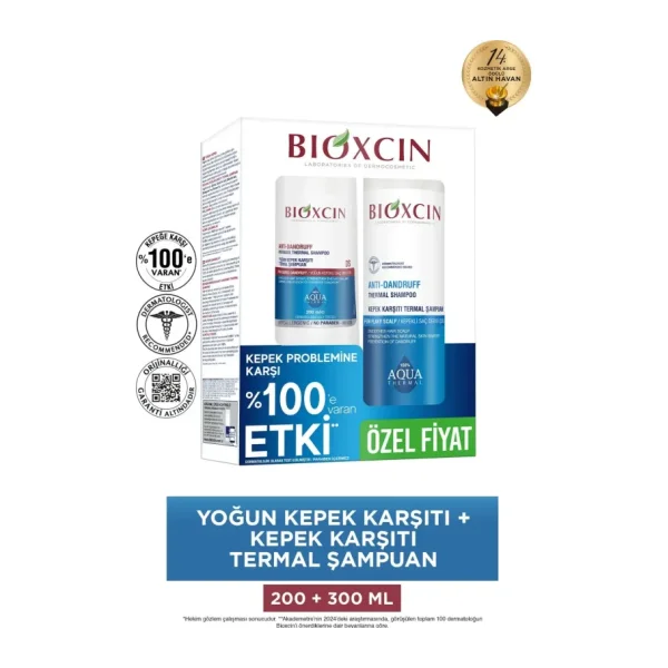 Asfstore Bioxcin Aqua Kepek Karşıtı Termal Şampuan 300 ml + Yoğun Kepek Karşıtı Termal Şampuan 200 ml