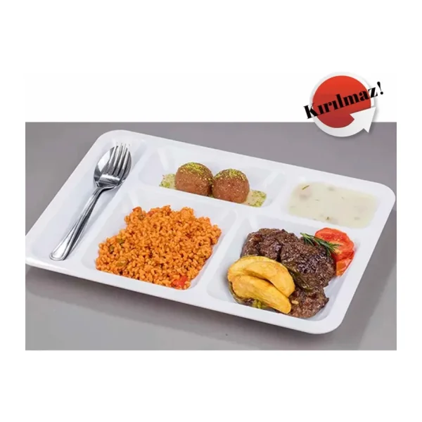 Avangart Mutfak Kırılmaz Tabldot Tabak, Self Servis, Yemekhane, Okul Tabağı, 5 Bölmeli Tabak, Tabilot, Tabildot, Lokanta