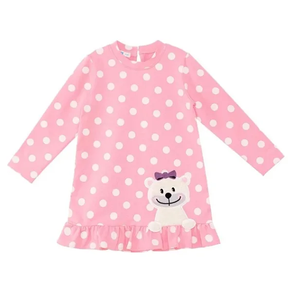 Ayıcık Kız Bebek Puantiyeli Pembe Elbise