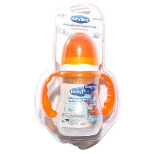 Babytime Turuncu Damla Akıtmaz Kuplu Bardak Biberon 250 ML