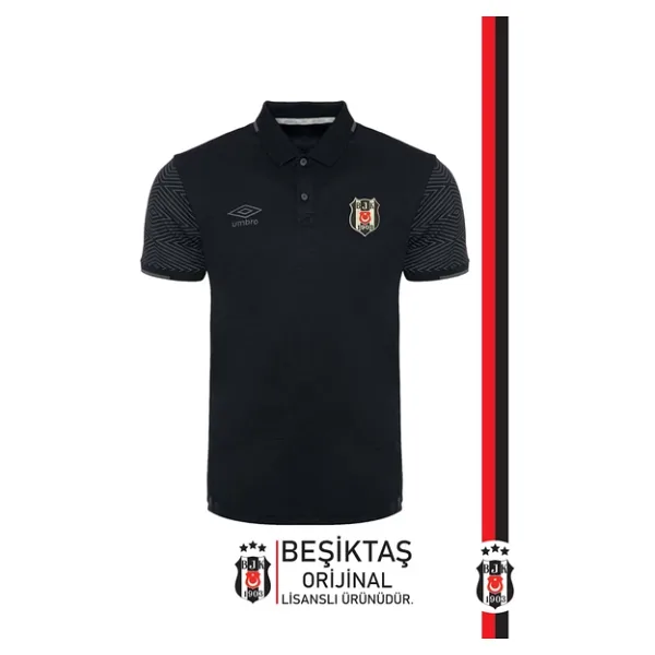 Beşiktaş Orijinal Lisanslı Polo Yaka Siyah Spor T-Shirt