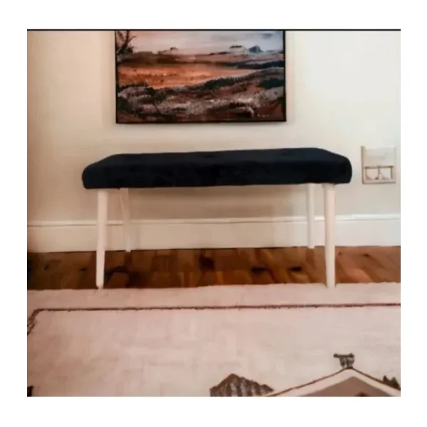 BEYLERBEYİ Ahşap Ayaklı Handmade Geniş Oturum Alanlı siyah welsoft Kumaş Pofidik Puf bench ,ayak ucu uzatmalık