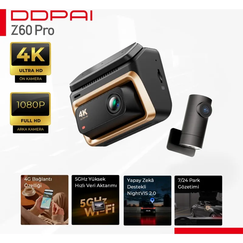 Ddpai Z60 Pro 4K Ön ve Arka Araç Kamerası Seti
