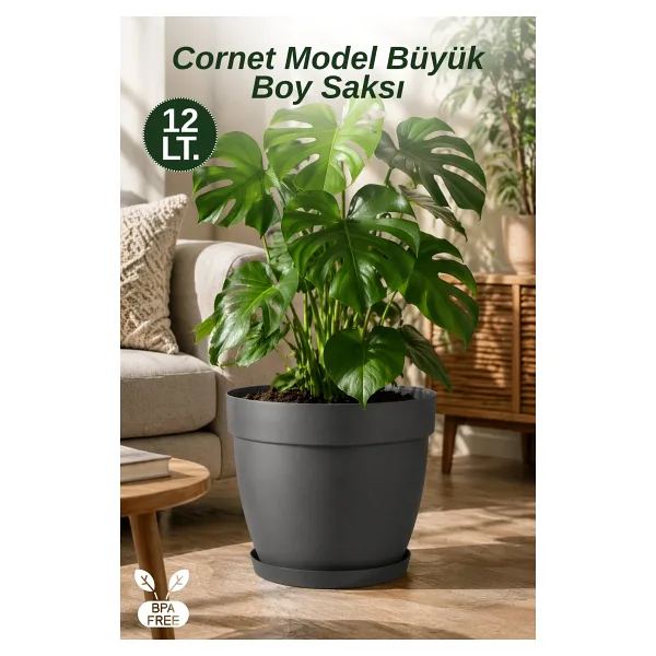GİNZAMAİSON Cornet Model Büyük Boy Saksı 28 cm Çift Drenajlı Alt Tablalı