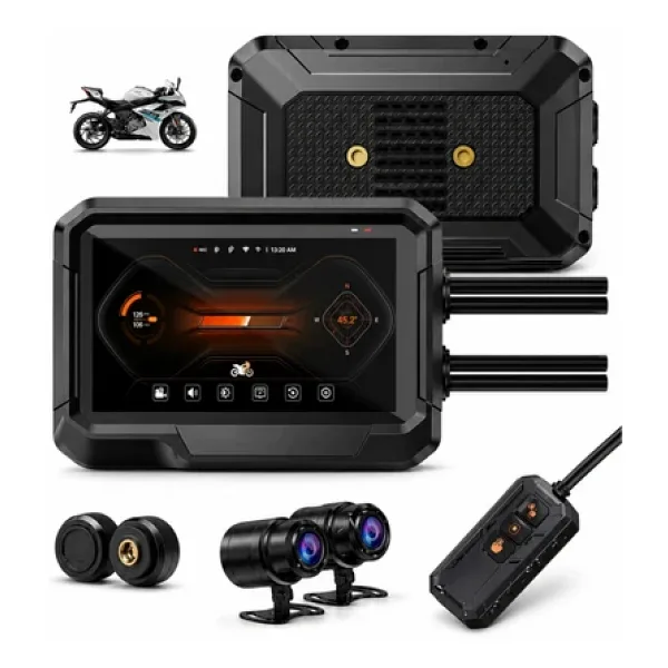 Glr T10 Motosiklet Kamera Kayıt Cihazı - Kablosuz CarPlay & Android Auto, Dual Kamera, GPS ve TPMS Desteği