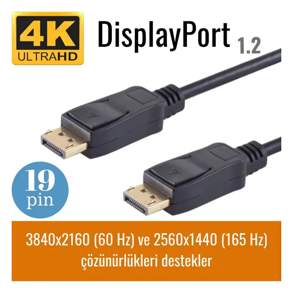 IRENIS Irenis Displayport Kablo - 19 Pin - 165 Hz Destekli - 21 Gbit Siyah