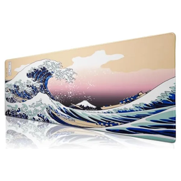 KLASSE PRO - 10 Farklı Model Dikişli Kenar 90x40 cm Oyuncu Gaming Mouse Pad (Japon Dalgası, 90x40 cm)