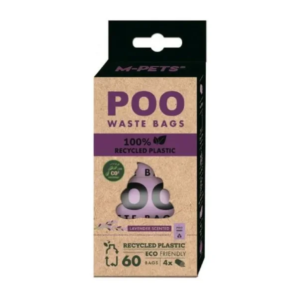 M-Pets Lavanta Kokulu 4x15 Yaprak Geri Dönüştürülmüş Köpek Dışkı Toplama Poşeti