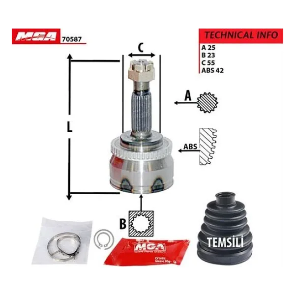 MGA 70587 Aks Kafası Dış Absli Almera 00-10 1.5 DCI 1.8 25x23x55Xabs-42