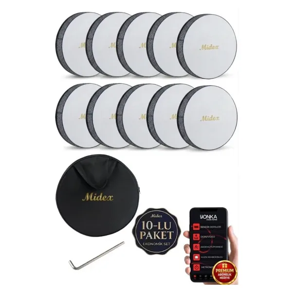 Midex Br-811X 10'Lu Bendir Def Toptan Paket Akort Ayarlı El Tutma Oyuklu Çantalı