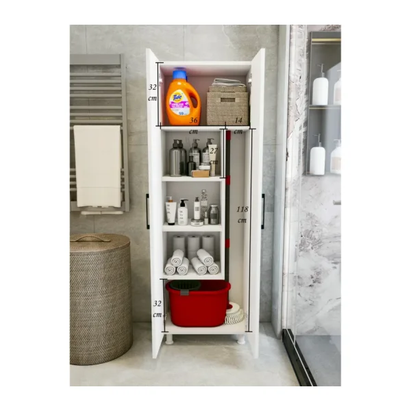 MONTENERO Çok Amaçlı Dolap Beyaz Banyo Düzenleyici Kiler Dolabı Kova Süpürge Paspas Deterjan Dolabı Küçük Boy