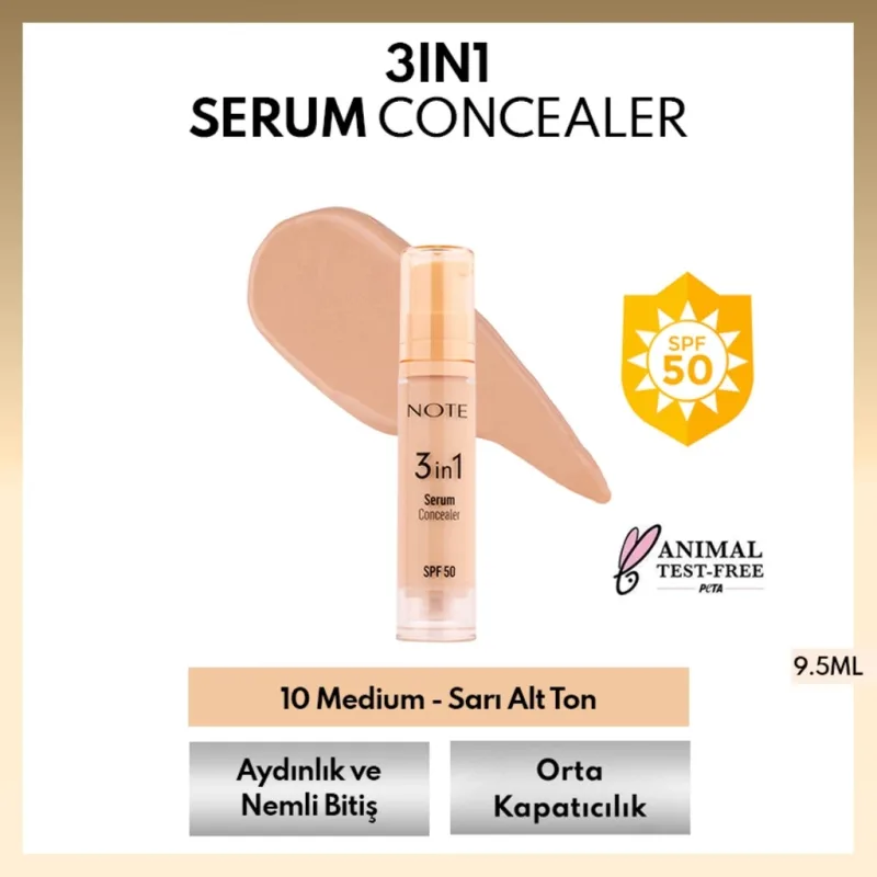 Note 3 in 1 SPF 50 Nemlendirici 10 Medium 9.5 ml Serum Kapatıcı