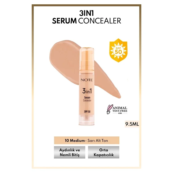 Note 3 in 1 SPF 50 Nemlendirici 10 Medium 9.5 ml Serum Kapatıcı