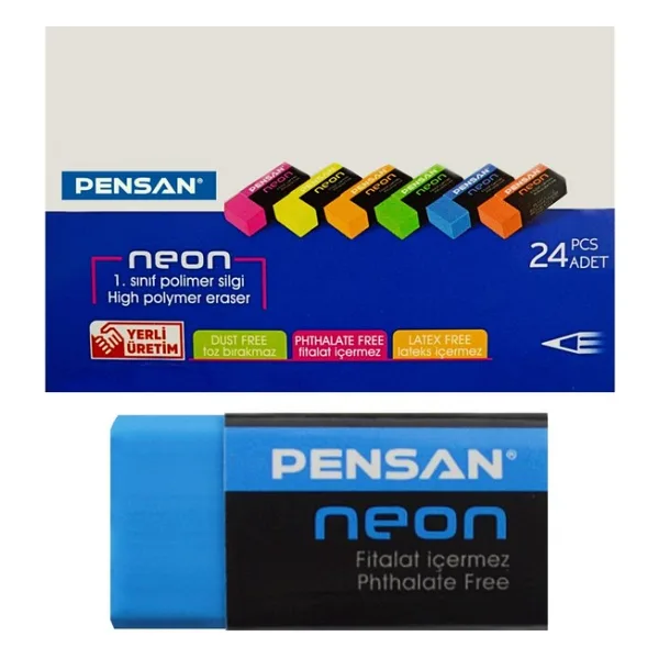 Pensan Neon Silgi 24 Adet Çocuklar İçin Toz Bırakmayan Yumuşak Silgi Seti