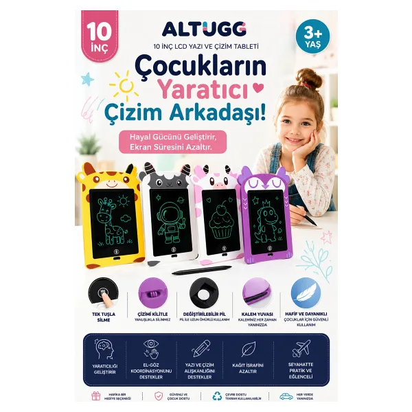 Piano Tasarım Figürlü LCD Dijital Yazı Tahtası Çizim Tableti 10 inç