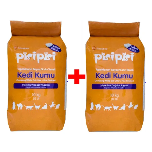 Pisipisi Sabun Kokulu 10 kg / 12 lt 2'li Kalın Taneli Bentonit Kedi Kumu