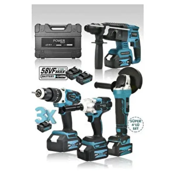 Power Black Profesyonel 4'Lü Set 2-26 Şarjlı Hilti-Şarjlı Taşlama-13Mm Şarjlı Darbeli Matkap-