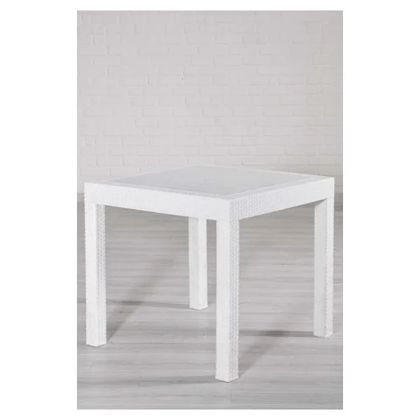 Rattan 80x80 Camsız Beyaz Masa - Bahçe&balkon&teras