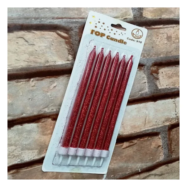 Red Bırthday Candle Vıp Uzun Parlak Metalik Simli Kırmızı Pasta Mumu 6 Adet Kırmızı Doğum Günü Mumu