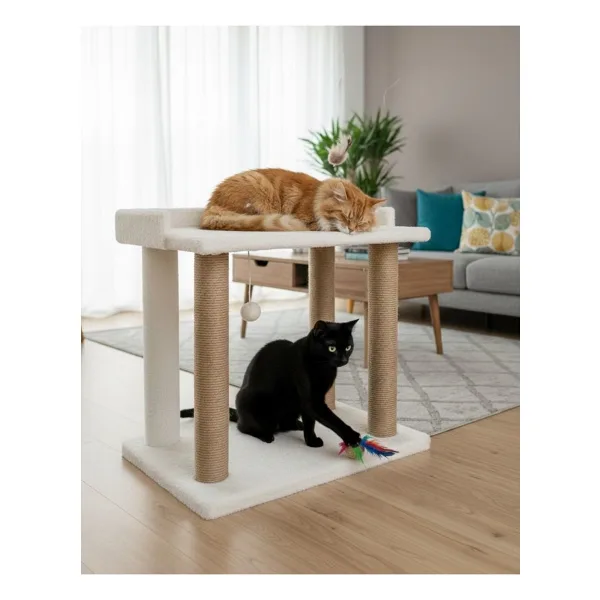 Reyo Pet Teraslı Yataklı Ponponlu Kedi Tırmalaması Beyaz